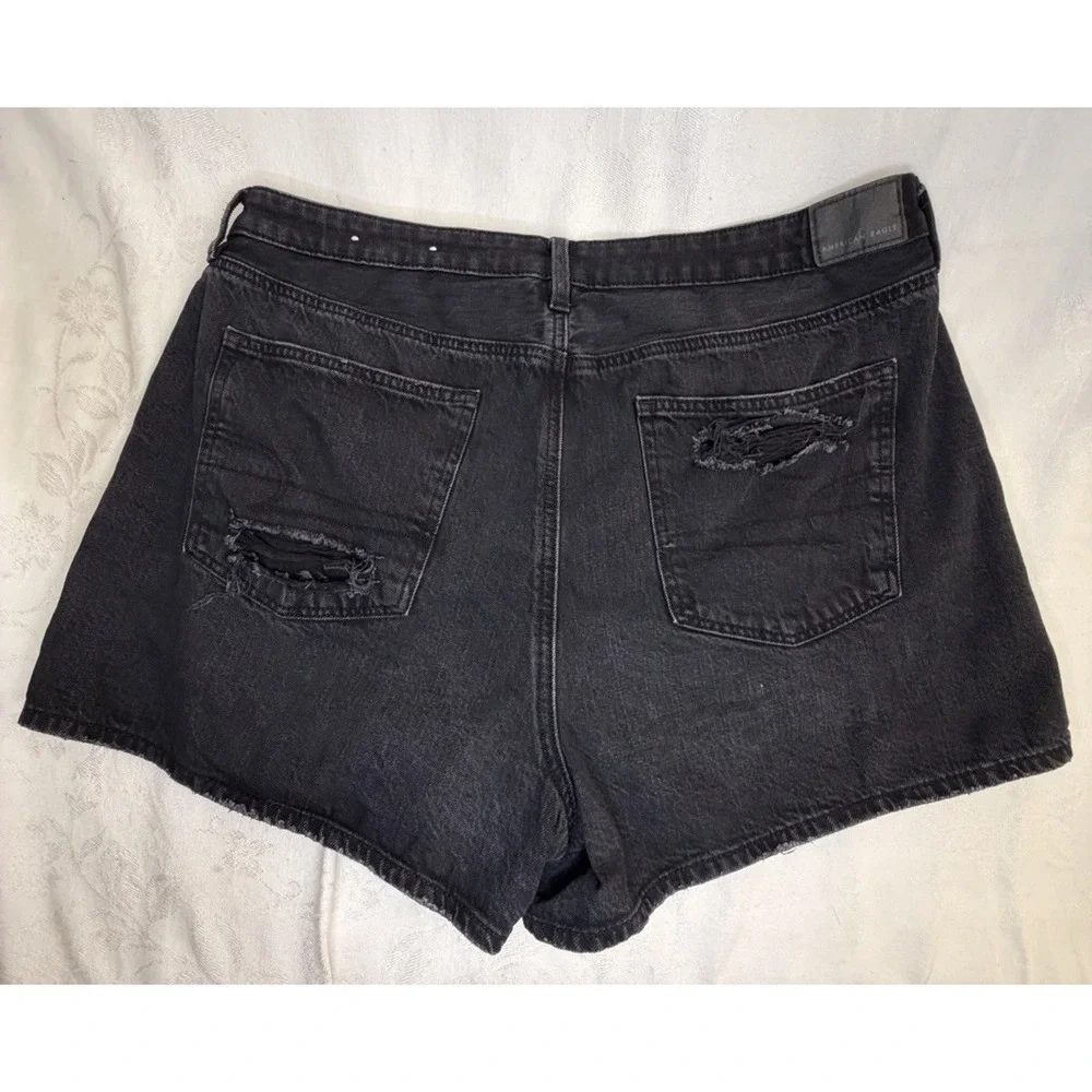 American Eagle Women's Black Denim Shorts Size 16 Distressed Jean Shorts